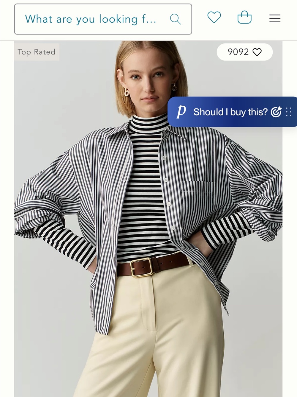 Maeve Black and White Vertical Stripe Button-Up Blouse - Picture 2 of 5